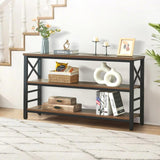 HOMBAZAAR Entryway Console Table,Industrial Console Table with Storage for Entryway,Rustic Sofa Table with 3 Tier Wide Shelf and Metal Frame, Hallway Table for Entryway,Living Room,Brown,55'' HOMBAZAAR