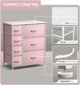 Sorbus Dresser with 7 Drawers - Furniture Storage Chest for Kid’s, Teens, Bedroom, Nursery, Playroom, Clothes, Toys - Steel Frame, Wood Top, Tie-dye Fabric Bins (7-Drawer, Pastel Pink) Sorbus