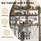 BestHaped 55'' Farmhouse Coffee Bar Cabinet with 3 Tier Storage Hutch, Coffee Bar Station with Sliding Barn Door, Hutch Storage Cabinet with 12 Wine Racks & 9 Hooks for Kitchen Dining Living Room BestHaped