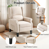 Jocisland Pushback Recliner Chair, Modern Fabric Wingback Armchair with Storage Pockets and Wood Legs, Classic Living Room Single Sofa for Small Spaces, Linen, Beige Jocisland