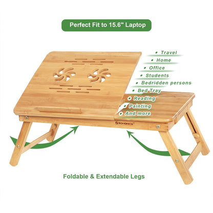 SONGMICS Bamboo Laptop Desk Serving Bed Tray Breakfast Table Tilting Top with Drawer - WoodArtSupply