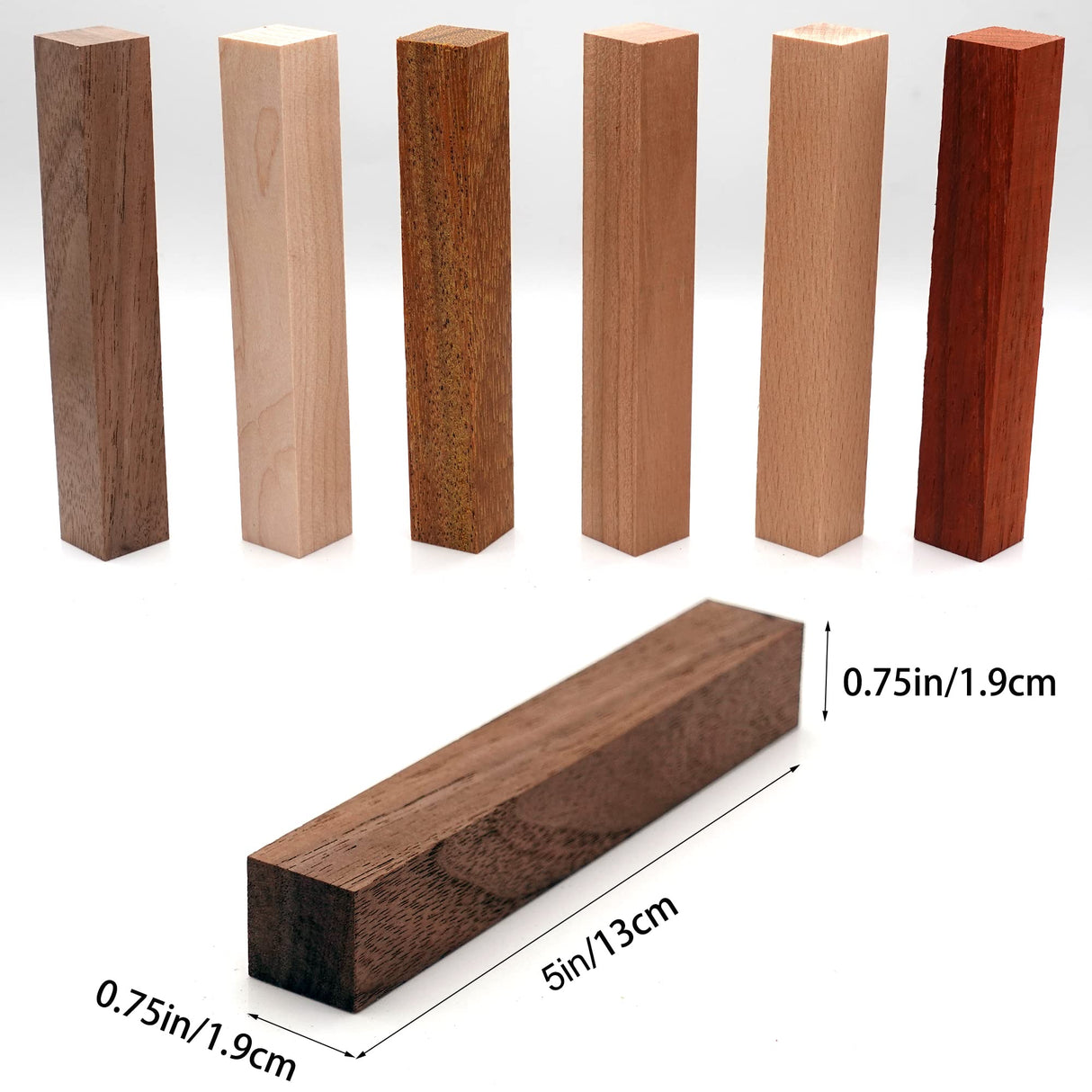 DICHA Wood Pen Blanks for Turning-Pen Blanks for Woodturning Burl-Black Walnut,Hard Maple,Merbau,Cherry,Beech,African Padauk-3/4" x 3/4" x 5" (30 Pack) DICHA
