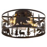 YEDAORL Farmhouse Caged Ceiling Fans with Lights and Remote Control,Rustic Black Chandelier Fan with Bear Deer Design,Flush Mount Low Profile Fandelier for Bedroom,Dining Living Room,Foyer YEDAORL
