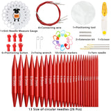 Looen 57 pcs Aluminum Circular Knitting Needles Set with Ergonomic Handles,13 Size Interchangeable Crochet Needles with Storage Case for Small Project (Style 1 New Red) LOOEN