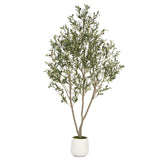 VIVATREES Olive Trees Artificial Indoor, 7FT Tall Faux Olive Tree with White Tall Planter, Artificial Plants with Natural Wood Trunk and Lifelike Fruits for Home Office Decor VIVATREES