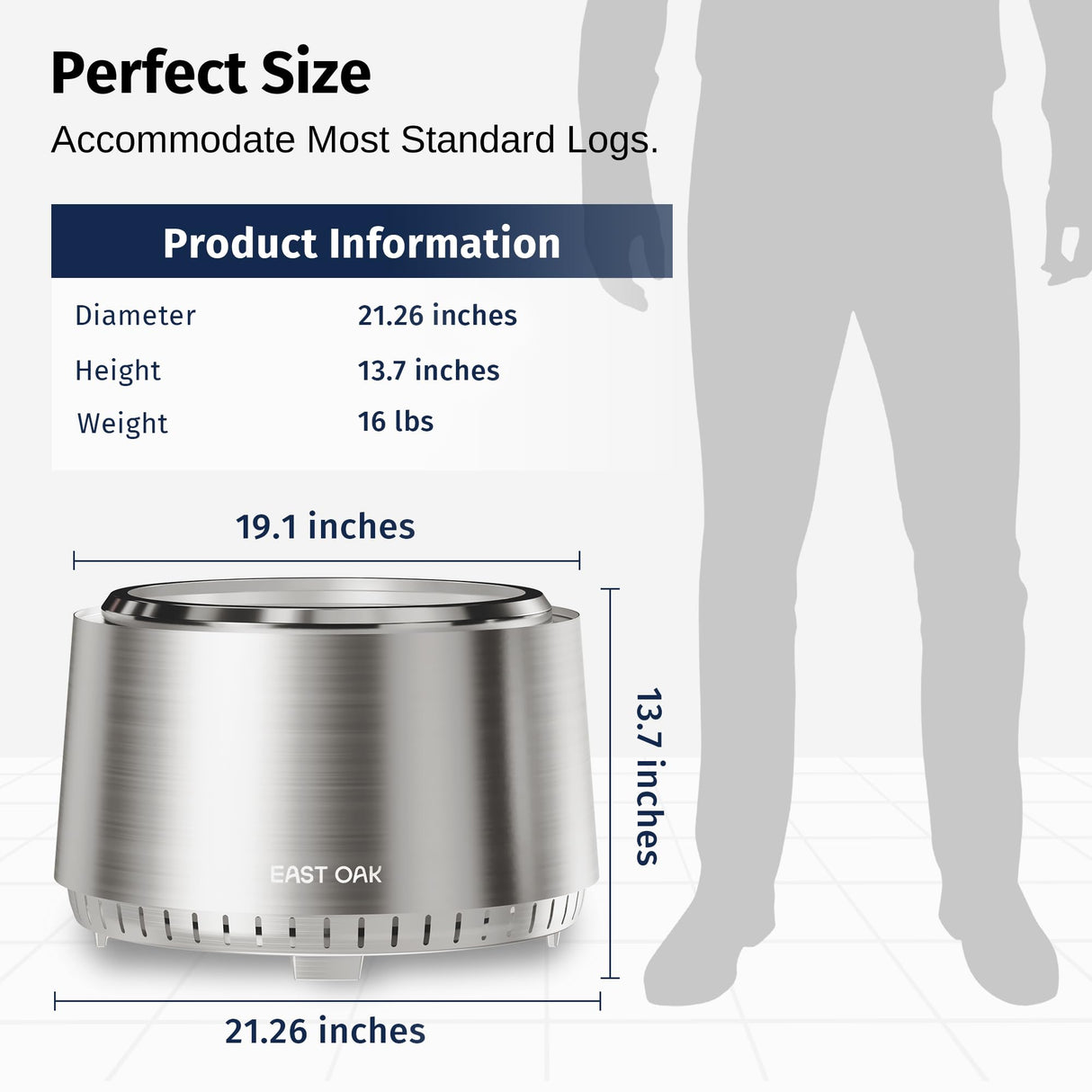 EAST OAK Fuoco Smokeless Fire Pit 21'' for Patio and Outdoor, Stainless Steel Firepit Wood Burning Fireplace with Carrying Bag, Portable Outdoor Fire Pit with Stand & Removable Ash Pan for Outside EAST OAK