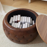 YDcosyfy PU Leather Round Storage Ottoman with Wooden Lid, 25 Inch Tufted Circle Ottoman Footrest Stool Bench Coffee Table for Living Room,Brown YDcosyfy