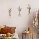 Pigort 3 Pieces Metal Flowers Wall Arts - Rustic Farmhouse Decor Black Minimalist Flower Wall Decors for Living room Bathroom Bedroom Dining Room - Housewarming Gifts(Black, Vase-C) Pigort