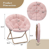Athena Collection Comfy Saucer Chair Folding Cozy Chair for Bed Room Living Room Accent Chair Faux Fur Reading Chair Foldable Metal Frame Lazy Chair Moon Chair for Adult, Pink Athena Collection