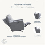 Nurture& The Glider Premium Power Recliner Nursery Glider Chair with Adjustable Head Support | Designed with a Thoughtful Combination of Function and Comfort | Built-in USB Charger (Gray) Nurture&