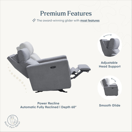 Nurture& The Glider Premium Power Recliner Nursery Glider Chair with Adjustable Head Support | Designed with a Thoughtful Combination of Function and Comfort | Built-in USB Charger (Gray) Nurture&