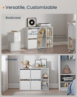 SONGMICS HOME Superfast Toolless Assembly, Bookshelf, Cube Storage Organizer, Shelving Unit, 6 Compartments, 4 Fabric Drawers, 10.6 x 32.7 x 24.3 Inches, Snow White ULBC196W01 SONGMICS HOME