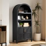 mopio Lauren 65.4" Short Arched Cabinet, 5-Tier Arched Bookcase with Doors and Shelves, Mini Arched Bookshelf with Storage, Kitchen Pantry Cabinet, Wooden Storage Cabinet for Living Room (Black) mopio