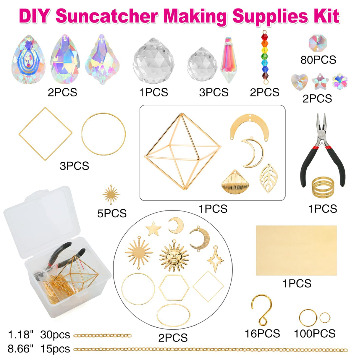 HYBEADS DIY Suncatchers, 400 pcs Sun Catchers Making Supplies Kit Art and Crafts for Adults Prism Hanging Decorative Suncatcher with Crystals Rainbow Maker for Indoor Windows Office Home Decor HYBEADS