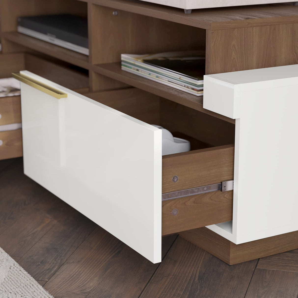 BELLEZE 70" TV Stand for TV up to 70", Modern Home Entertainment Center with Open Shelves and Drawers, Media Console Table, Wood Storage Cabinet for Living Room, Bedroom - Broadway (White) BELLEZE