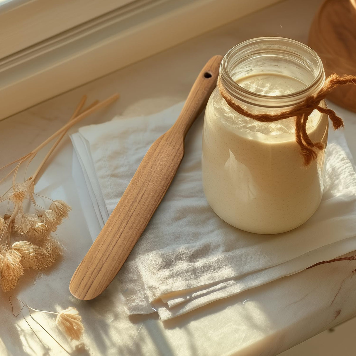 FAAY Skinny Spurtle – Sourdough Mixer & Bread Stirring Spatula | Ideal for Dough Whisking, Mixing, Jar Scraping, & Reaching Bottom | Teak Utensil Tools for Starter, Baking, Sour dough Gift FAAY