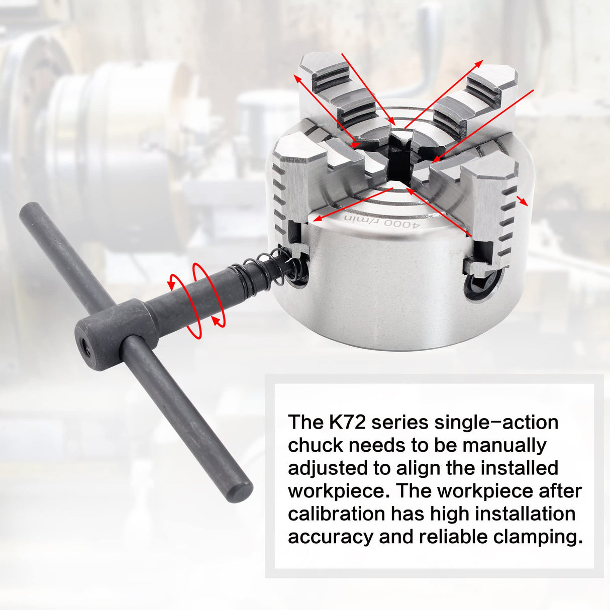 RATTMMOTOR 4-Jaw K72-80mm 3.15 Inch Independent Reversible Metal Lathe Chuck with Wrench for CNC Router, Lathe, Turning Machine RATTMMOTOR