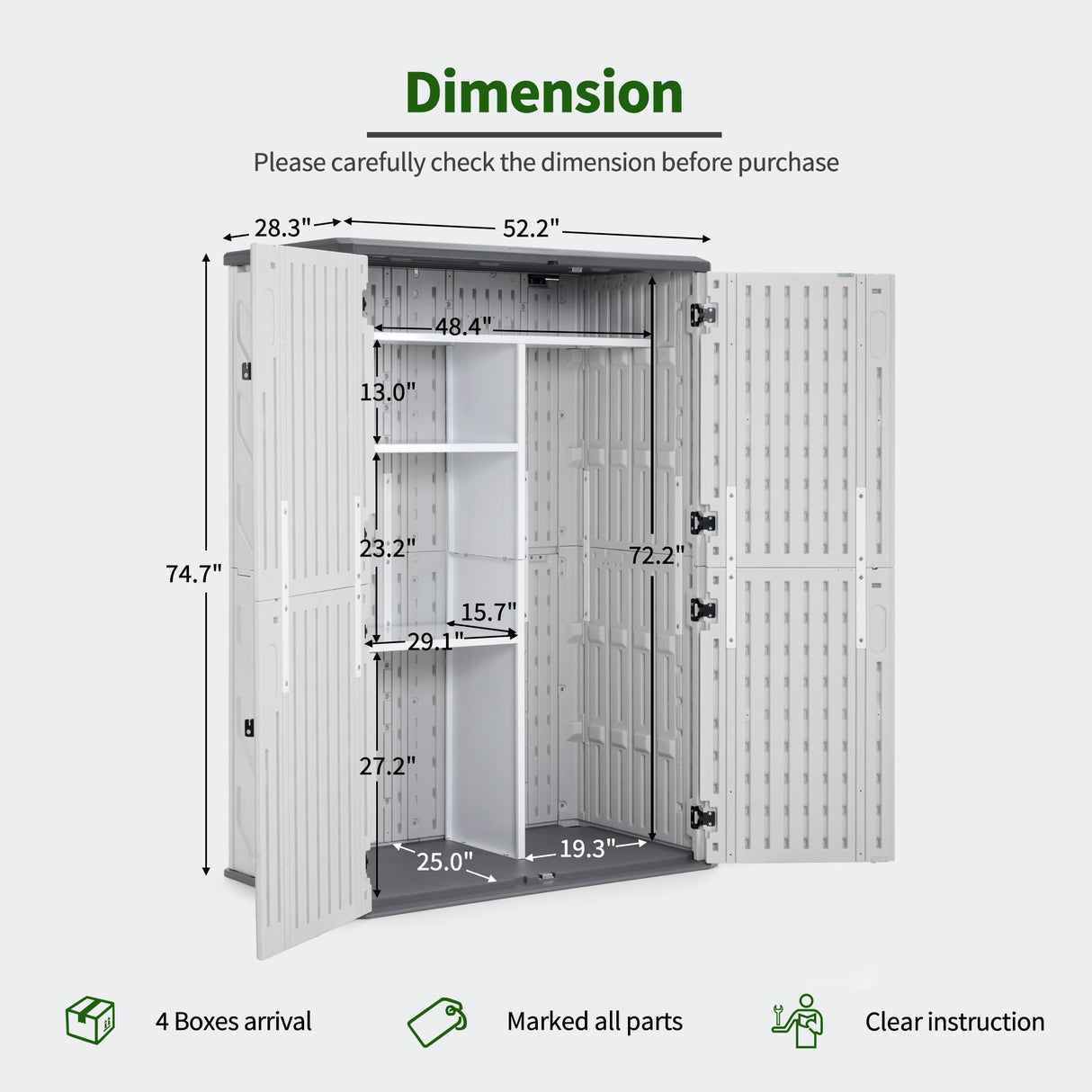 Macrout Plastic Storage Shed 4.3 x 2.5 ft, Waterproof Outdoor Storage Cabinet with Floor, Resin Shed for Garden and Patio (Included Metal Shelves) M MACROUT
