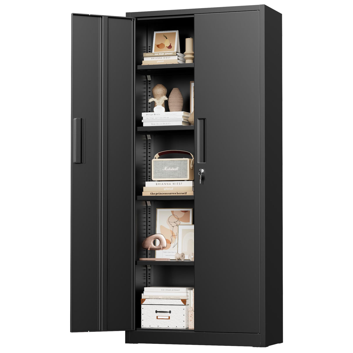 Bonusall 63" Metal Garage Storage Cabinet, 2 Locking Doors & 4 Adjustable Shelves Tall Storage, Heavy Duty Steel Tool Cabinet for Home, Office, Warehouse, School -Black Bonusall