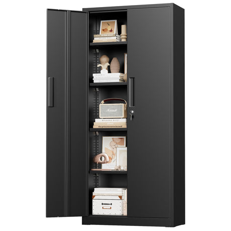 Bonusall 63" Metal Garage Storage Cabinet, 2 Locking Doors & 4 Adjustable Shelves Tall Storage, Heavy Duty Steel Tool Cabinet for Home, Office, Warehouse, School -Black Bonusall