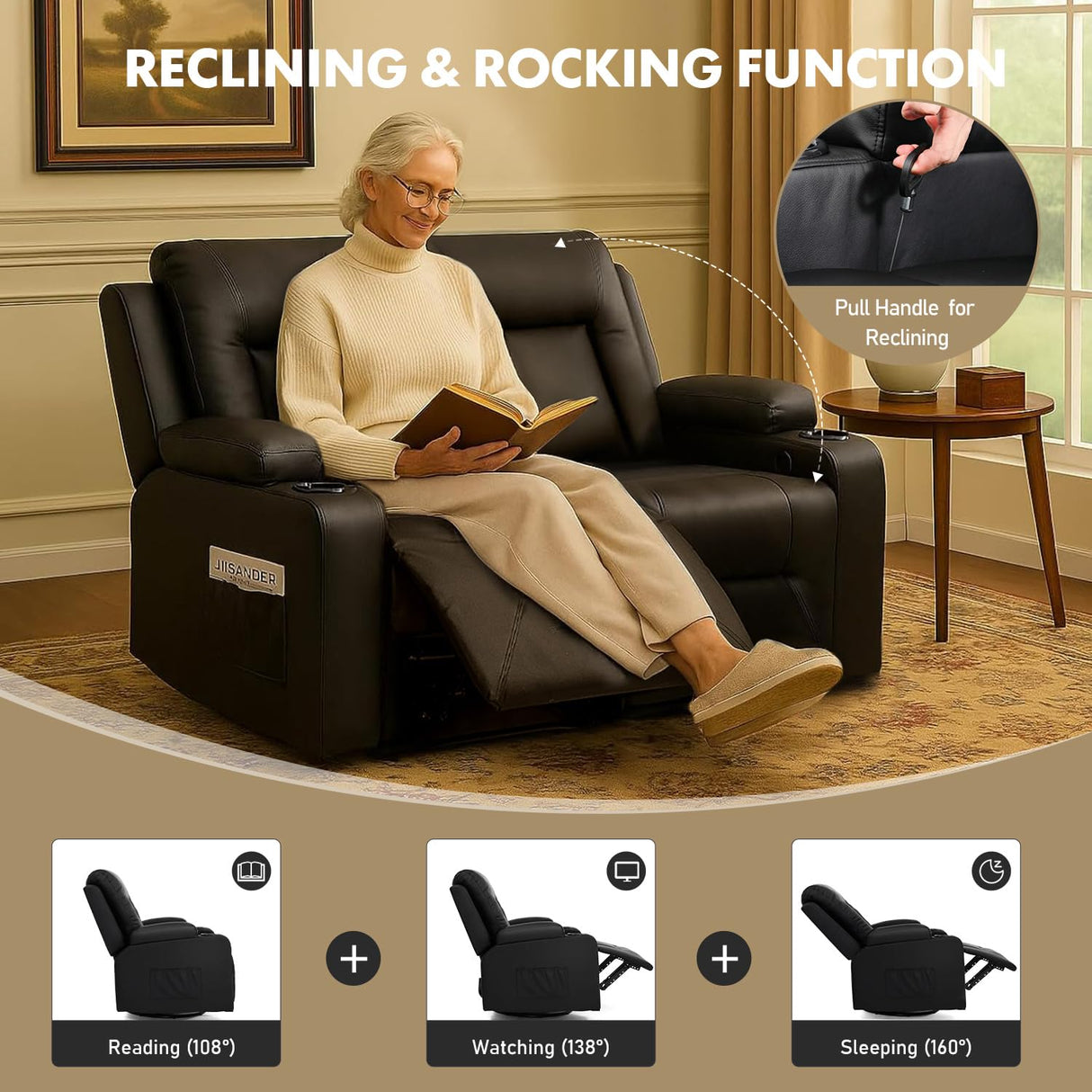 LUCKLIFE Leather Recliner Sofa Set with Manual Recliners,Living Room Furniture Set with Reclining Couch,Loveseat and Armchair,Living Room Chair with Cup Holders,Black (2) LUCKLIFE