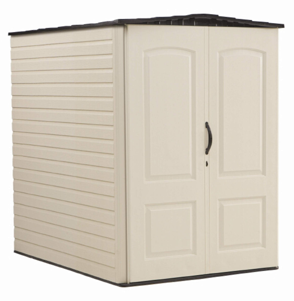 Rubbermaid Large Vertical Resin Outdoor Storage Shed With Floor (6.2 x 4.6 Ft), Weather Resistant, Beige/Brown, Organization for Home/Backyard/Garden Tools/Lawn Mower/Bike Storage/Pool Supplies Rubbermaid