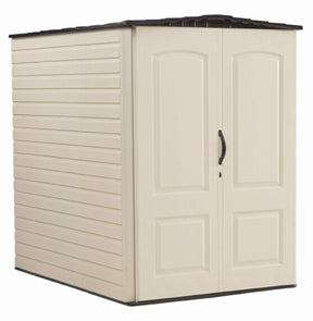 Rubbermaid Large Vertical Resin Outdoor Storage Shed With Floor (6.2 x 4.6 Ft), Weather Resistant, Beige/Brown, Organization for Home/Backyard/Garden Tools/Lawn Mower/Bike Storage/Pool Supplies Rubbermaid