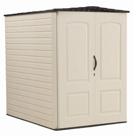 Rubbermaid Large Vertical Resin Outdoor Storage Shed With Floor (6.2 x 4.6 Ft), Weather Resistant, Beige/Brown, Organization for Home/Backyard/Garden Tools/Lawn Mower/Bike Storage/Pool Suppli - WoodArtSupply