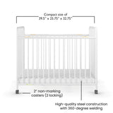 Child Craft Little Dreamer Metal Compact Folding Portable Crib with 2” Crib Mattress and 2 Easy Roll Locking Wheels, Durable Metal Construction, Easy to Clean (White) Child Craft