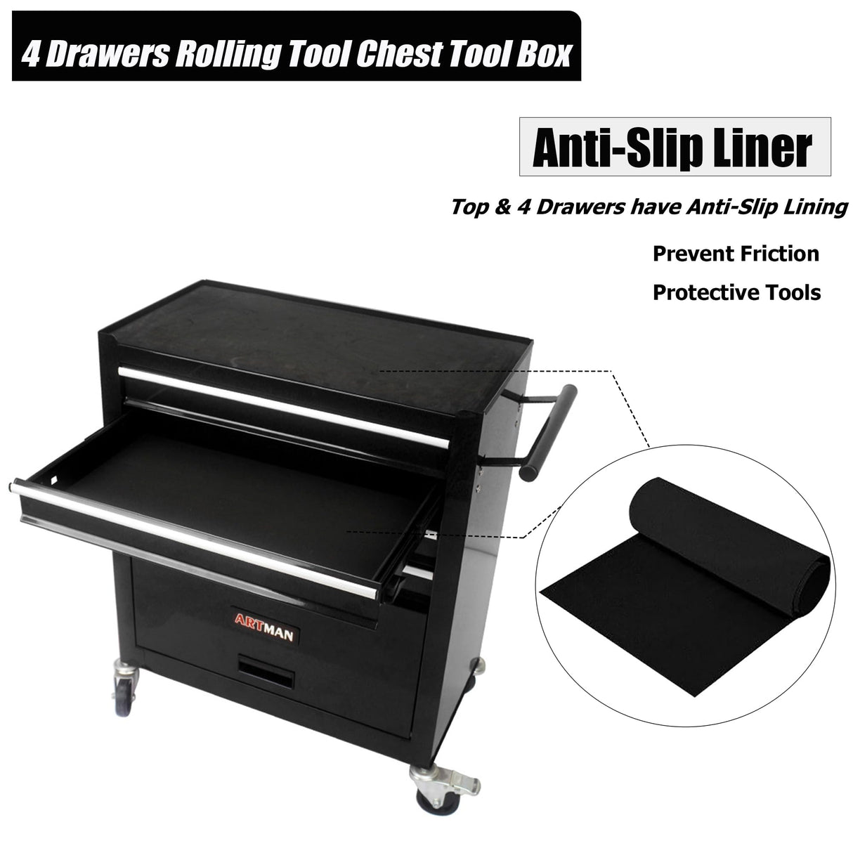 nifoti 4 Drawers Tool Cart on Wheels,Rolling Tool Box Tool Storage， Drawers Rolling Tool Box Organizer Tool Case for Garage, Warehouse, Workshop, nifoti