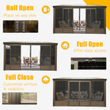 Domi 10x12FT Sunroom Gazebo,Solarium Aluminum Wall Mounted Gazebo with Galvanized Steel Sloping Roof,Lockable PC Screen House,with Front Door&Side Sliding Door,Lean to Gazebo for Patio Deck Lawn domi outdoor living