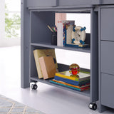 Naomi Home Low Loft Bed Twin Loft Bed with Desk and Storage Kids Beds for Boy Solid Pine Wood Toddler Loft Bed with Storage, Ladder Storage Guard Rails, No Box Spring Needed, Loft Bed Gray Naomi Home