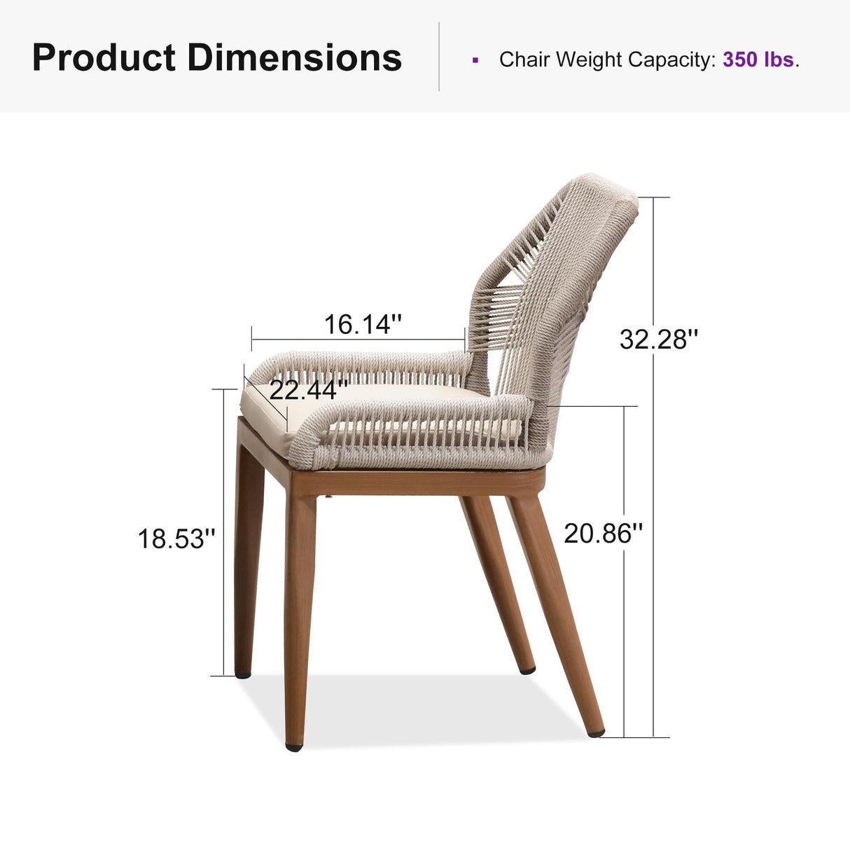 PURPLE LEAF Patio Dining Chair Set 2 Pieces Aluminum Modern Furniture Seating for Garden Kitchen Porch Outdoor Wicker Dining Chairs with Sunbrella Cushions PURPLE LEAF