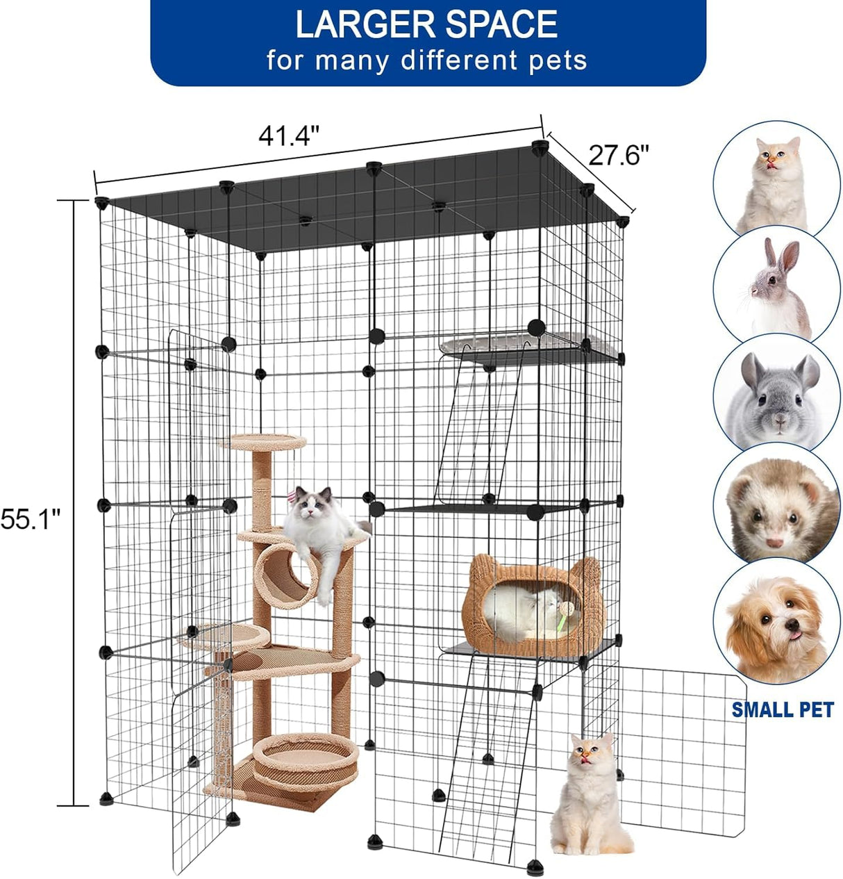 Large Cat Cage,4-Tier Catio Outdoor Cat Enclosure,DIY Cat Kennel,Cat Cages Indoor and Outdoor for 1-3 Cats MEXMIODY