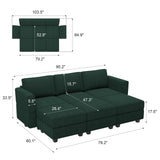 Belffin Modular Sectional Sofa with Storage Ottoman Seats, Corduroy Convertible Modular Sofa Bed Sectional Couch for Living Room, Green Belffin