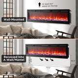 TURBRO 72” Smart WiFi Infrared Electric Fireplace with Sound Crackling and Realistic Flame, 1500W Quartz Heater, Recessed or Wall Mounted, Adjustable Flame Effects, Remote Control and App, in Flames TURBRO