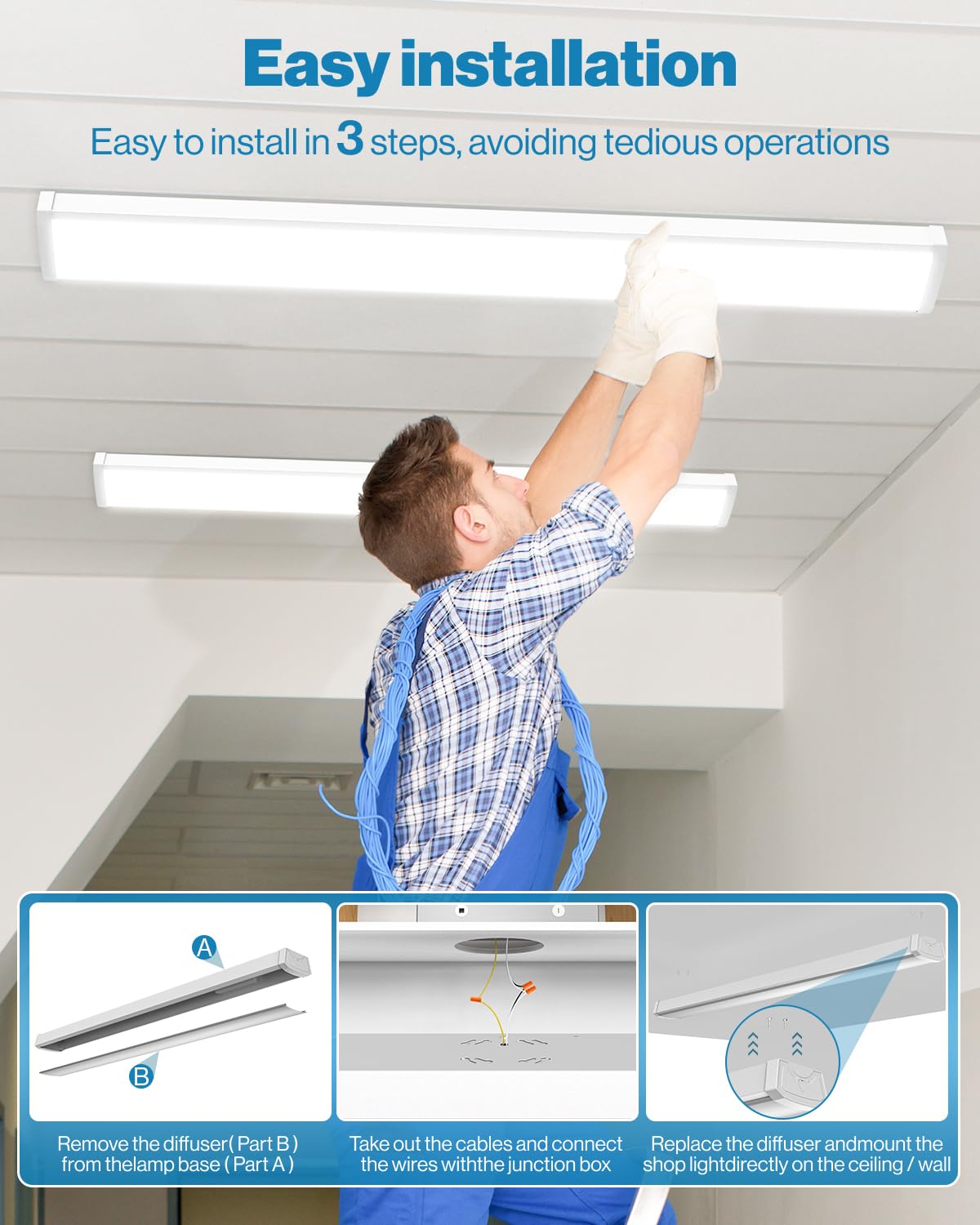 Sunco 6 Pack LED Wraparound Light Fixture 4FT, Garage Ceiling Lights, Linkable 40W=300W, 3500 LM, 5000K Daylight, Hardwired, Surface Mount, Workshop Utility Light ETL Sunco Lighting