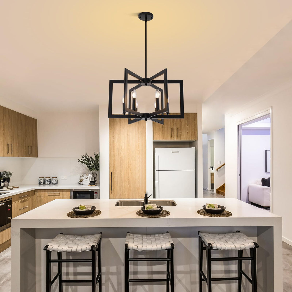 21.6" Black Farmhouse Chandelier,6-Light Geometric Dining Room Fixture,Modern Industrial Foyer Lighting Fixtures,Rustic Farmhouse Hanging Pendant Lights for Kitchen Island,Living Room,Bedroom,Entryway UnicozoHome