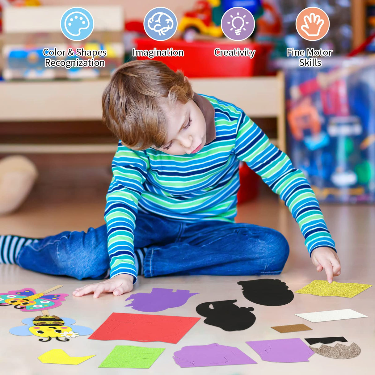 VKPI Make 6 Popstick Puppets Craft Kits for Kids, Foam Crafts, Story Time Toys for Ages 4+ Toddler, Dinosaurs, Butterfly, Preschool Projects Art Crafts, Birthday Holiday Gift VKPI