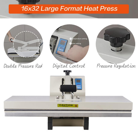 WUMSTOT 16x32 Heat Press Machine: with Digital Control, 110V, 2600W Manual Clamshell Heat Press for T-Shirts, Vinyl, and More WUMSTOT