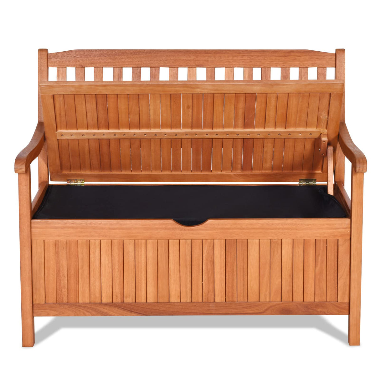 Giantex Wooden Outdoor Bench, Outside Deck Box with Seating, 800 lbs Capacity, Dustproof Liner, Wood Storage Loveseat for Pool Front Porch Garden Lawn Decor, Eucalyptus Patio Bench Giantex