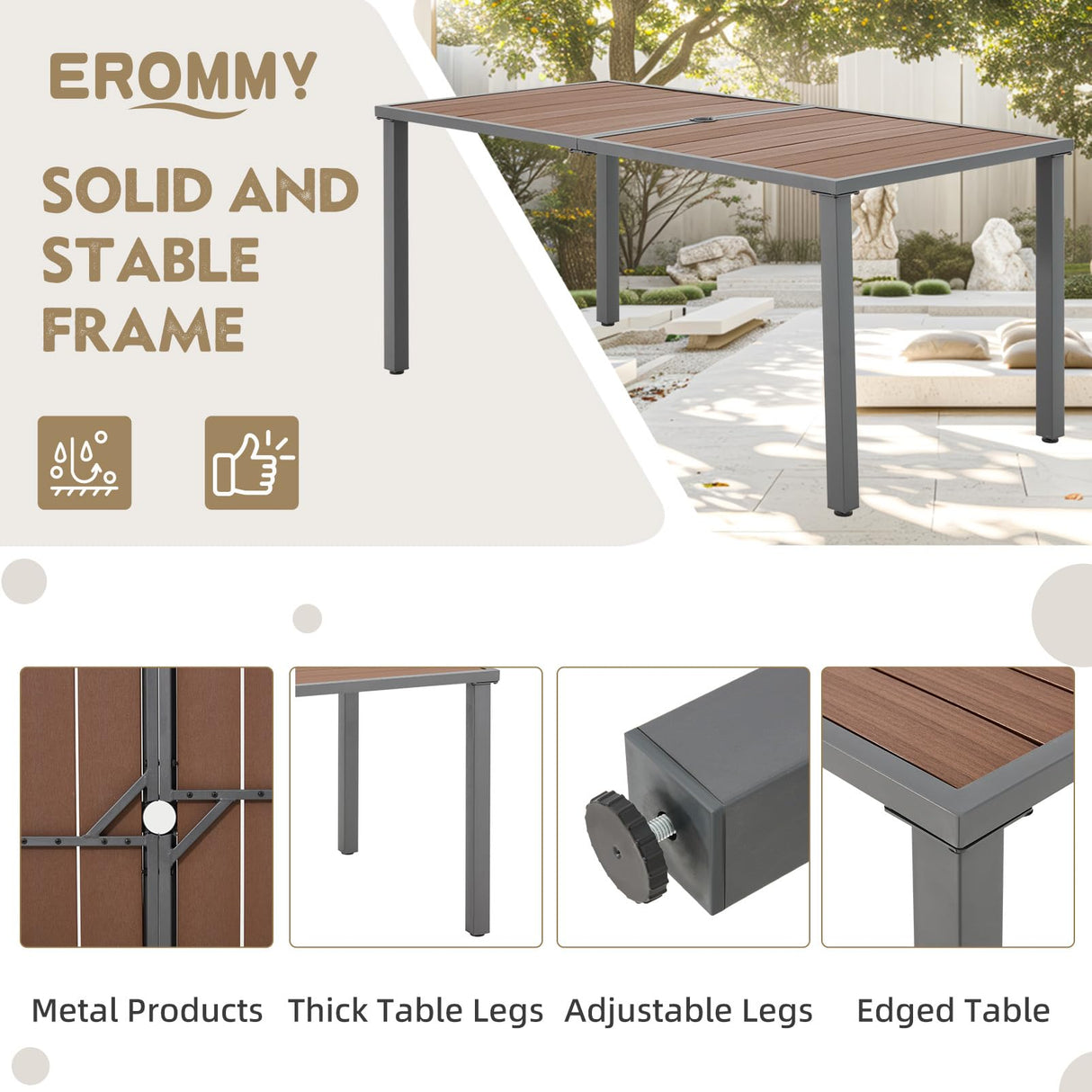 EROMMY 7-Piece Outdoor Dining Set, 6 Swivel Wicker Chairs with Thick Cushions & Wood-Like Dining Table with Umbrella Hole, Patio Furniture Set for Porch, Garden, Backyard, Poolside, Deck, Grey EROMMY