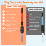 Soldering Iron Kit, 120W LED Digital Advanced Solder Iron Soldering Gun kit, 110V Welding Tools, Smart Temperature Control [356℉-932℉], Extra 5pcs Tips, Auto Sleep, Temp Calibration, Orange Q-MING