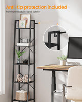 Hzuaneri Ladder Shelf, Bookshelf Bookcase, Freestanding Corner Storage Shelve with 2 Hooks for Home Office, Living Room, Kitchen, Bedroom, Industrial, 5-Tier Black BC03204B Hzuaneri