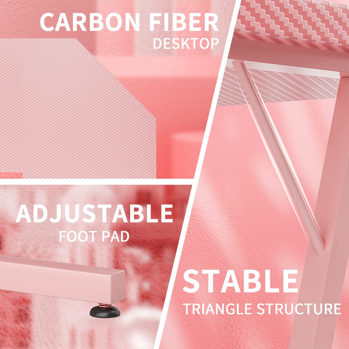 VICTONE L Shaped Gaming Desk, Corner Desk with Monitor Stand, Computer PC Table for Home Office Writing Studying Working, Space-Saving, Easy Assemble(Pink,51'') VICTONE