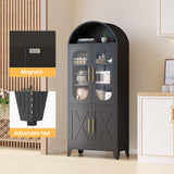 RISTERN 73" Tall Arched Kitchen Pantry Cabinet, Modern Metal Farmhouse Storage Cabinets, Steel Cabinet with Glass Doors and Adjustable Shelves, Living Room, Dining Room and Office, Black RISTERN