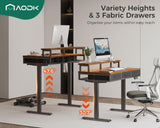 AODK 47 Inch Electric Standing Desk with 3 Drawers, Brown, Height Adjustable Desk with Power Outlets & LED Lights, Stand Up Desk with Monitor Shelf, Sit Stand Desk Computer Workstation AODK