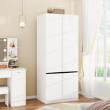 Armoire Wardrobe Closet with Doors: 75" White Large Wardrobe Closet with 2 Doors, Clothes Cabinets for Bedroom Armoires with Storage, Wood Wardrobes Closets for Hanging Clothes (C-Style, 31.5") Mhsatyrs