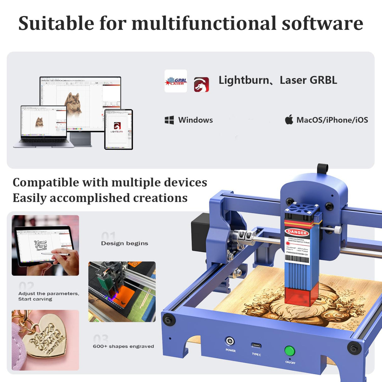 HENGTONGTOOL T1 Laser Engraver Machine, 3.5W Laser Engraving Machine and Cutting Machine for Beginners, Precision 0.06 mm Laser Spot, 10000 mm/min, Best Laser Engraver for DIY Projects, Wood, Metal HENGTONGTOOL