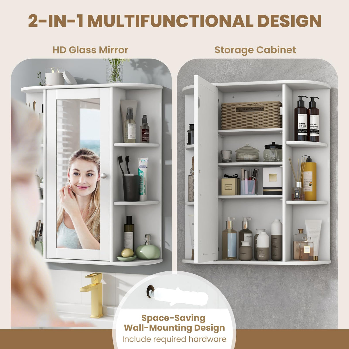 Tangkula White Wall-Mounted Bathroom Cabinet with Mirror and Adjustable Shelves Tangkula